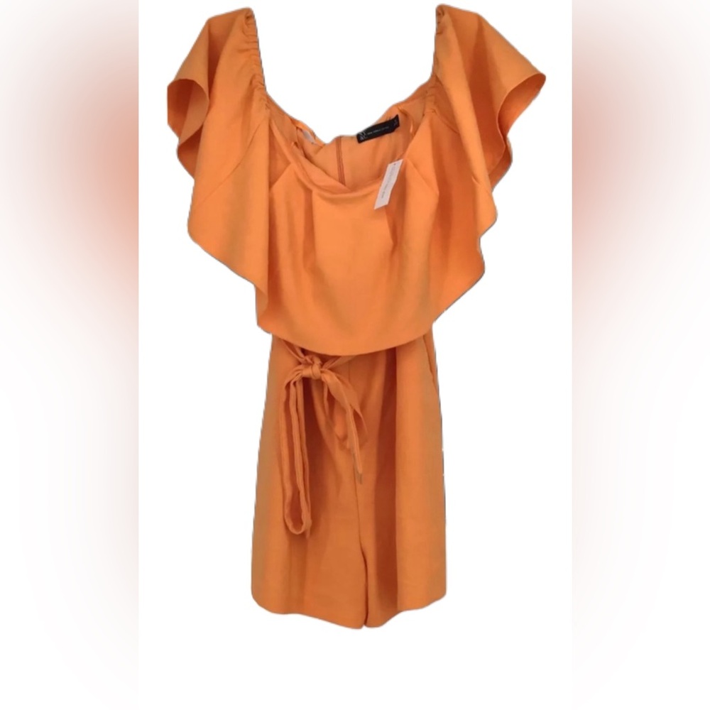 New York & Co Women's Orange Off The Shoulder One-Piece Romper - Size XL